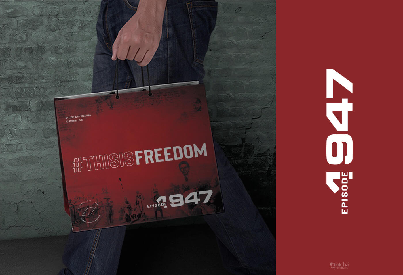 Red heritage-style packaging for 1947 fashion brand inspired by freedom concept