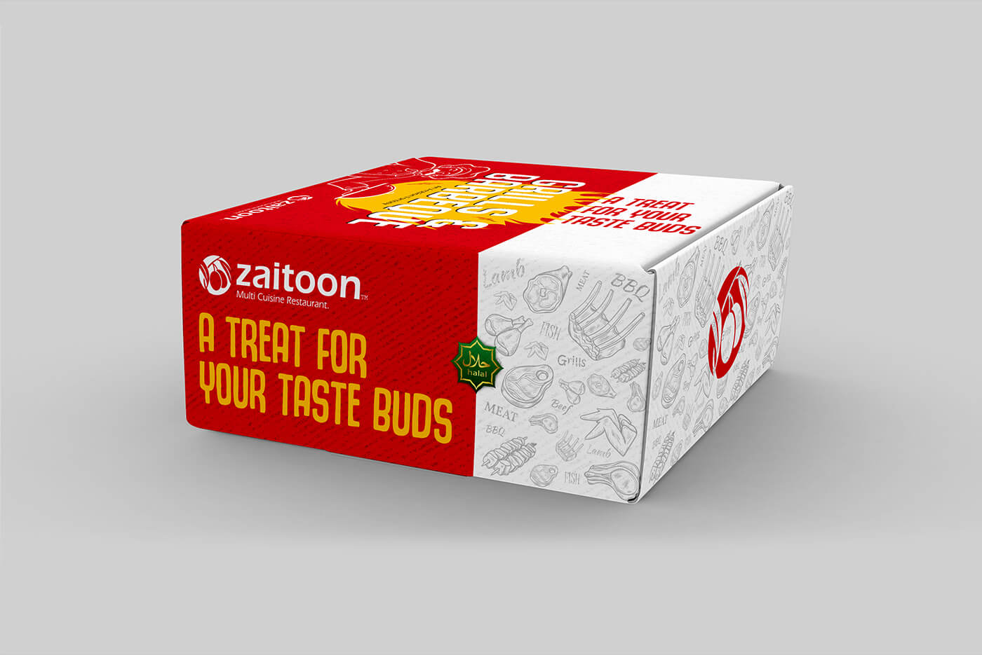 Kerala Zaitoon grills and barbeque food packaging design with Arabic BBQ theme