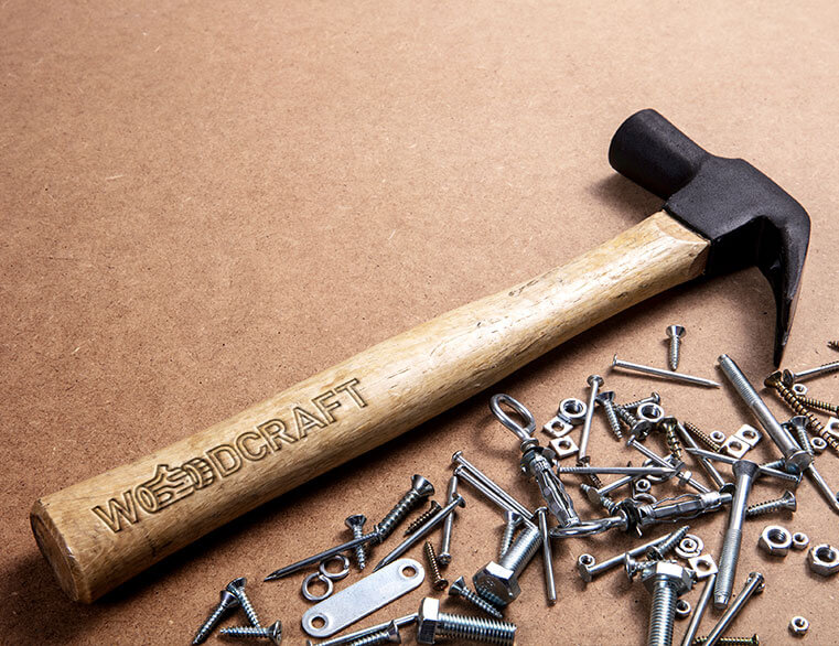 WoodCraft Kerala furniture shop logo design with wooden log icon