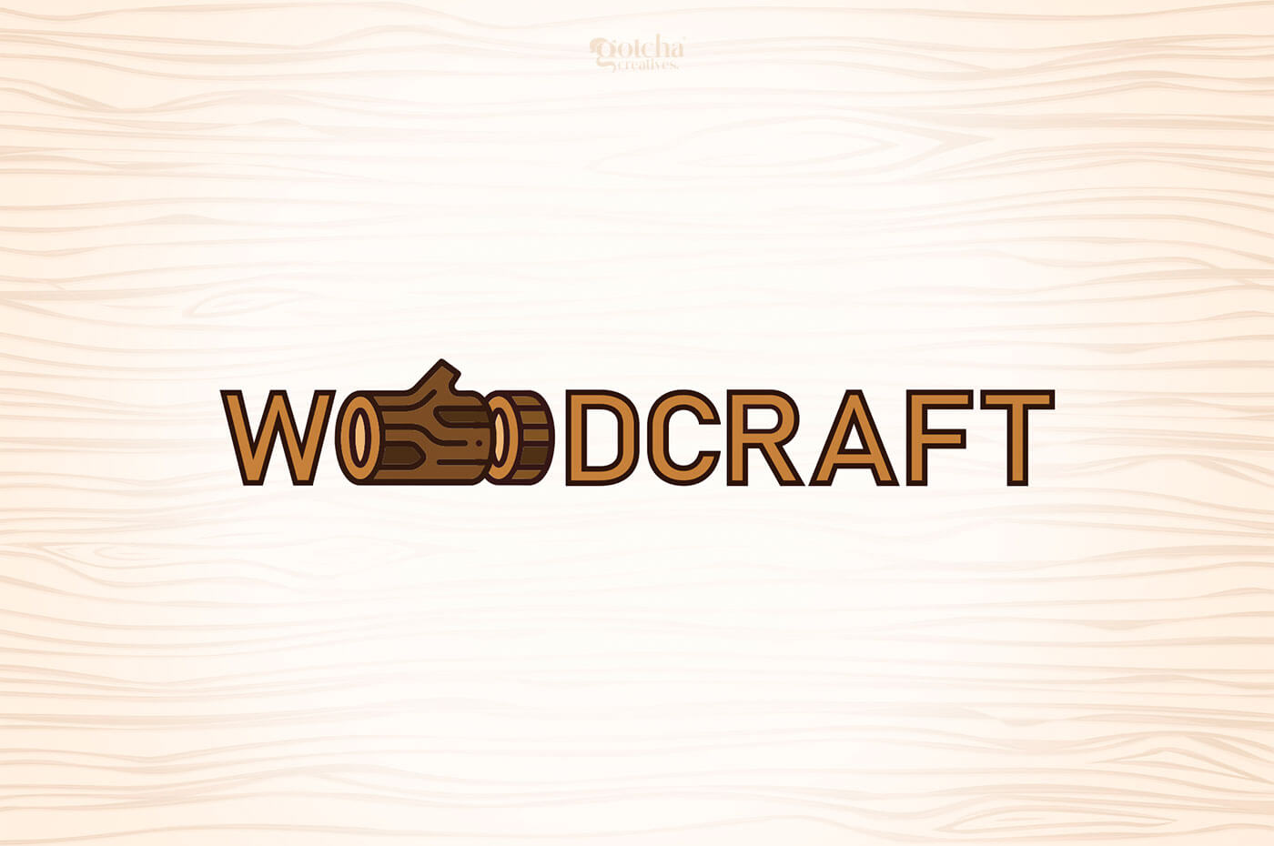WoodCraft furniture logo with creative wooden log typography design