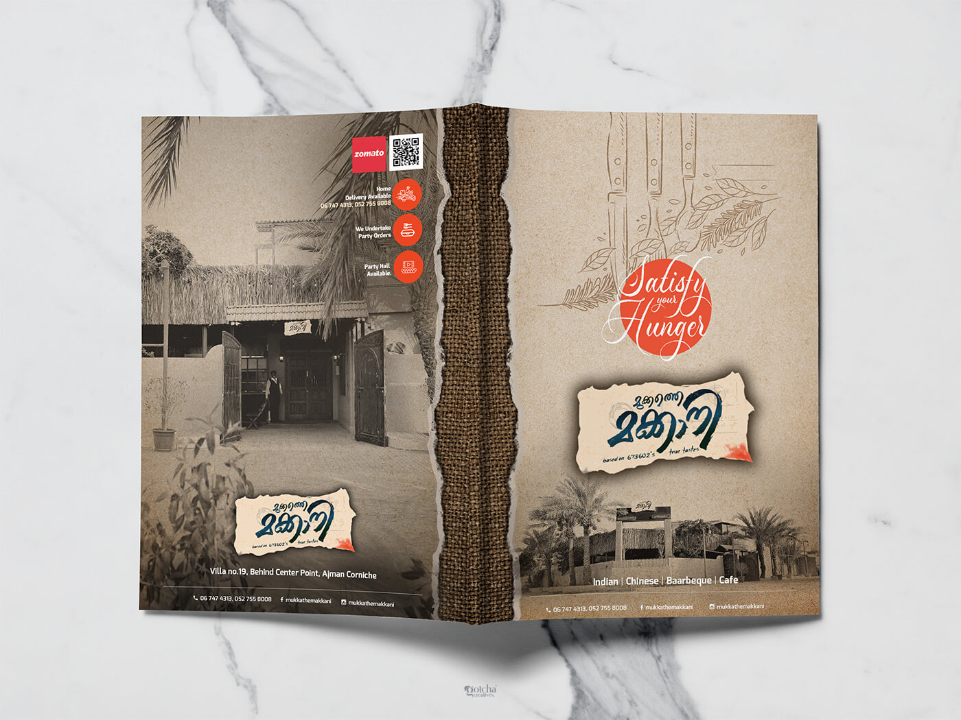 Indian Kerala-style food menu design featuring vintage textures for Mukkathe Makkani