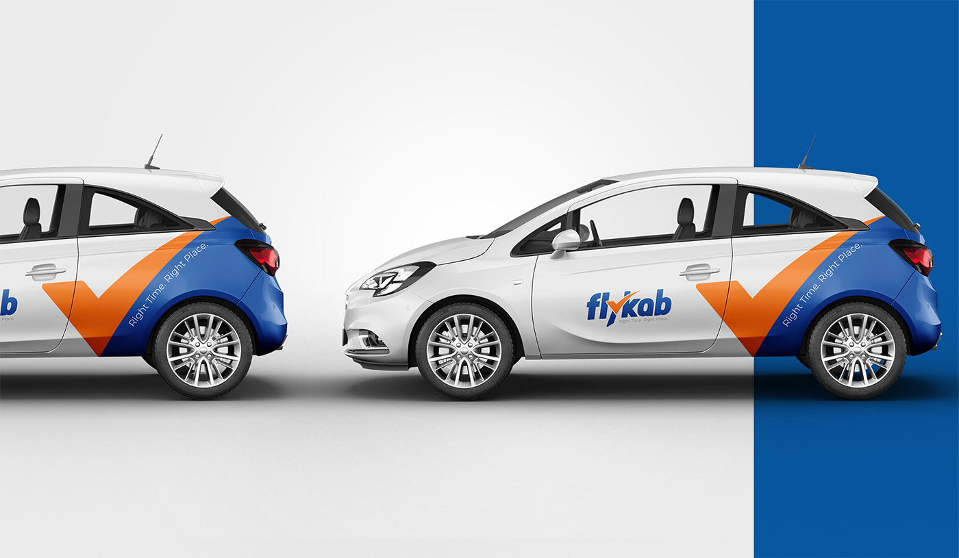 Flykab travel logo inspired by speed movement and navigation