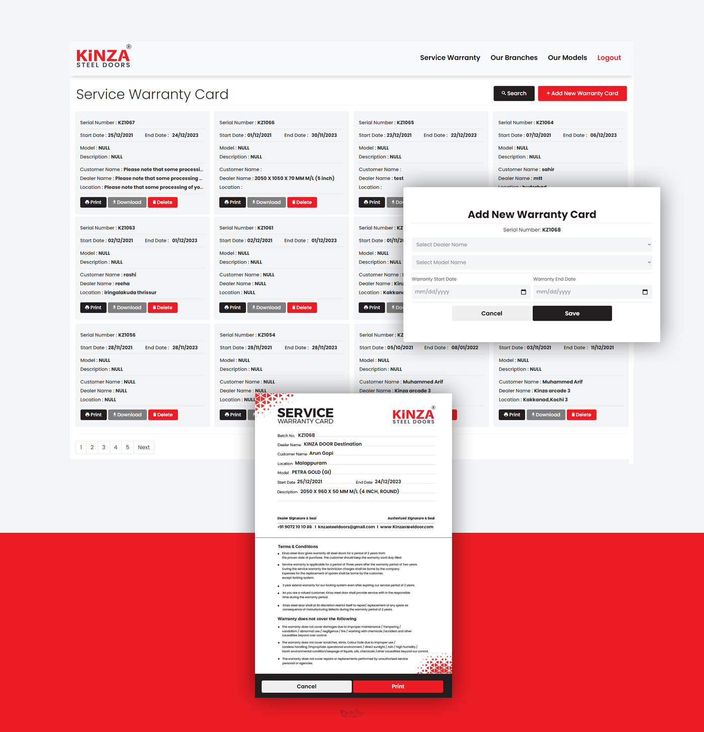 Warranty card management software UI design for manufacturing business