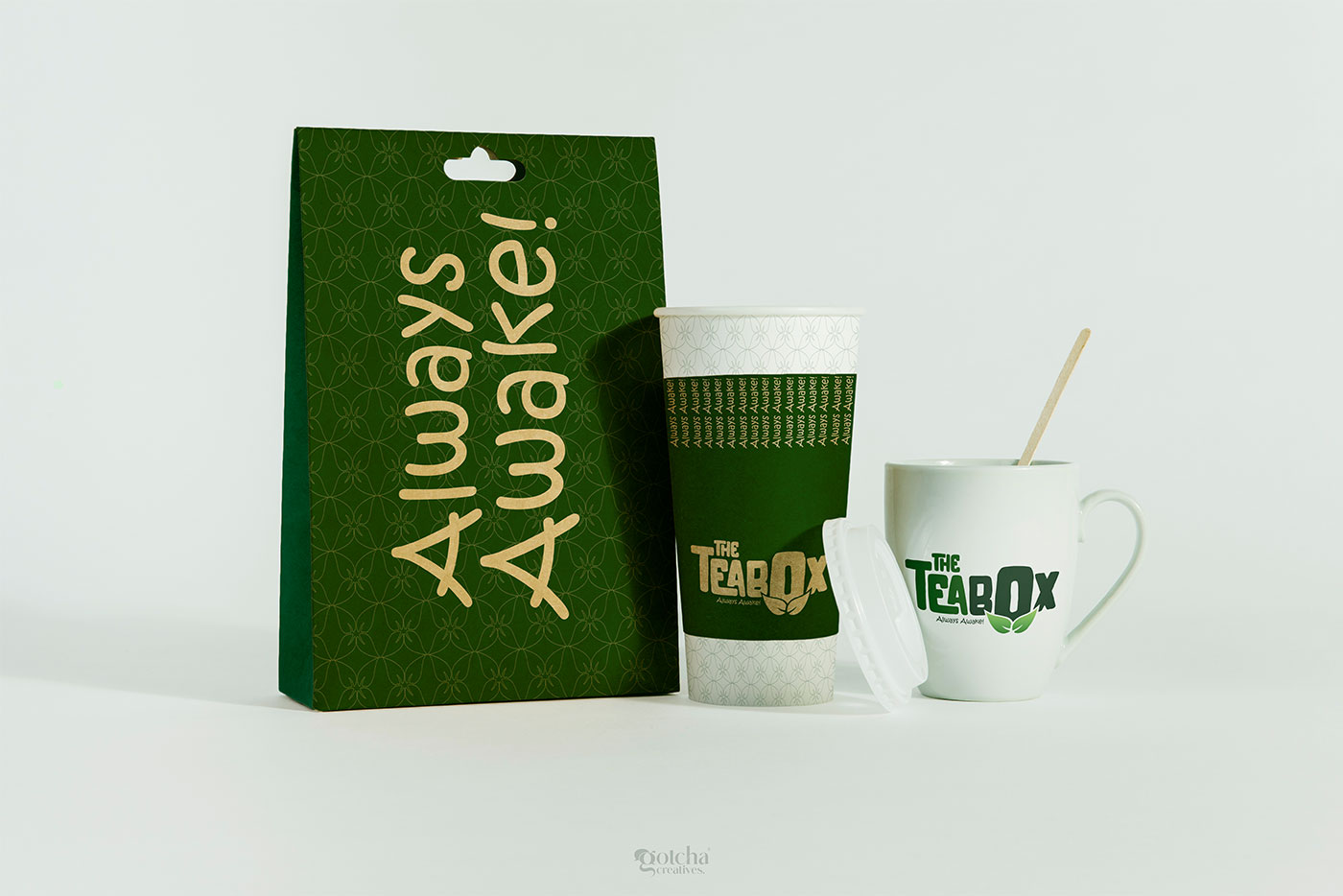 Modern tea house branding concept with bold custom typography